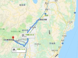 白河市から日光市地図